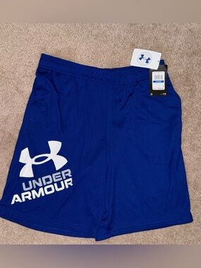 Under Armour Royal Blue Youth Athletic Shorts with White Logo